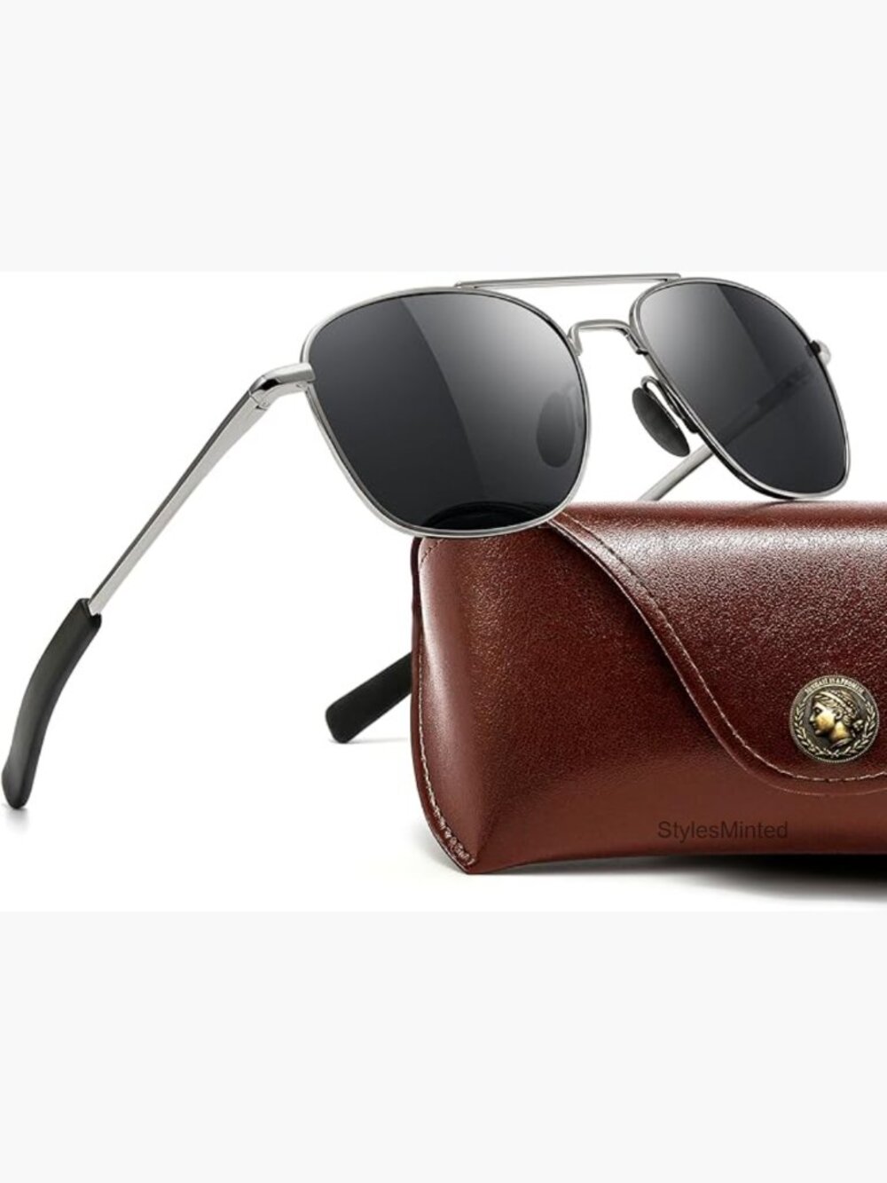 Real Glass Lens Military Aviator Sunglasses with Spring Hinge - Picture 1 of 7